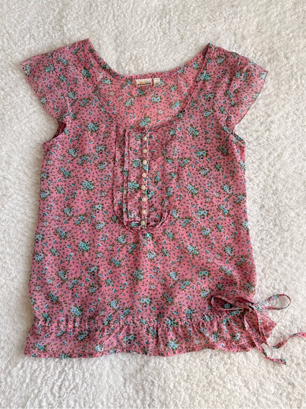Vintage Mudd Y2K Sheer Ditsy Floral Henley - Size Medium